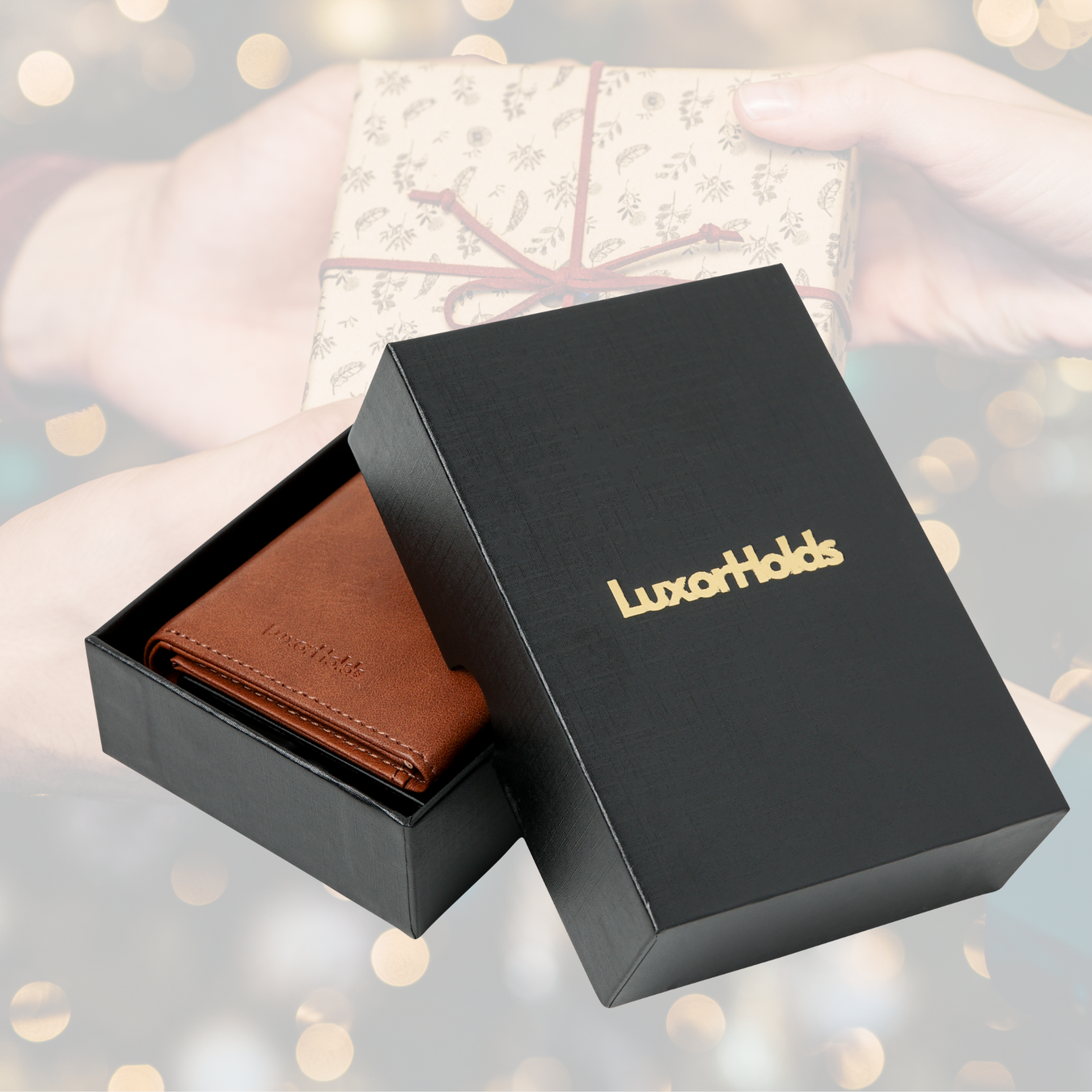bruine pasjeshouder in geschenkdoos