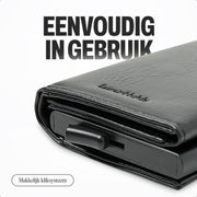 zwarte pasjeshouder met pop-up systeem