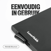 zwarte pasjeshouder met pop-up systeem