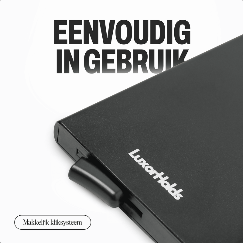 zwarte pasjeshouder met pop-up systeem